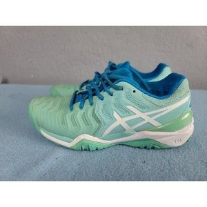 Asics Womens Gel Resolution 7 E751Y Green and Blue Running Shoes Sneakers Size 7